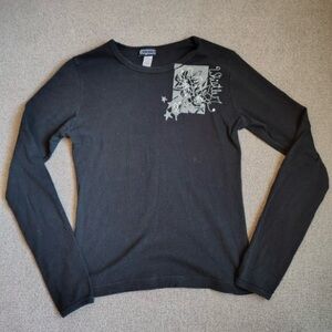 Vtg Whistler Ski Lodge Graphic Long Sleeve Y2K Tshirt Women L Black USA Fitted